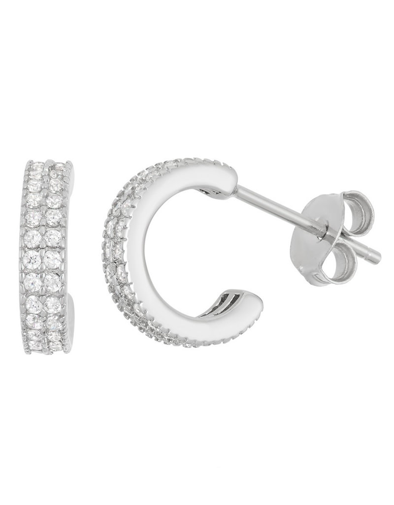 3/4 Hoop Pave CZ Post Earrings
