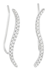 Sterling Silver Wavy Cubic Zirconia Ear Climber Earrings 25mm