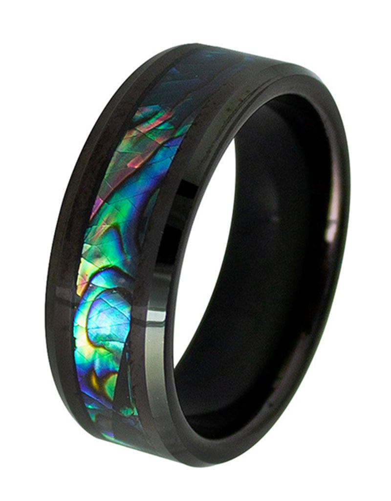 Men's Abalone Inlay Tungsten Band Ring