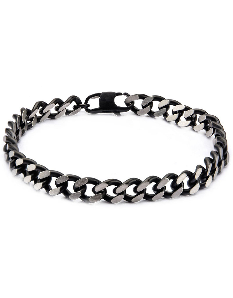 Men's Stainless Steel 7.5mm Curb Link Chain Bracelet with Black Edge Bracelet 8.5"