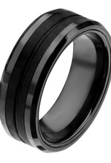 Men's Black Stainless Steel and Carbon Fiber Band Ring