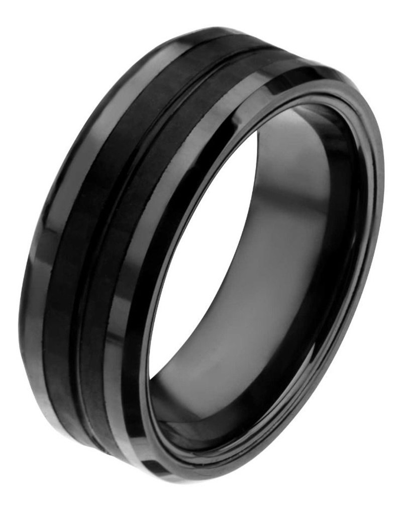Men's Black Stainless Steel and Carbon Fiber Band Ring