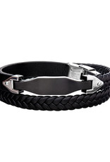 Men's Black Stainless Steel and Leather Wrap Bracelet