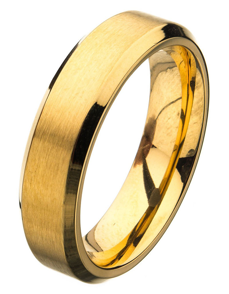 Men's 6mm Brushed Gold Stainless Steel Beveled Band Ring