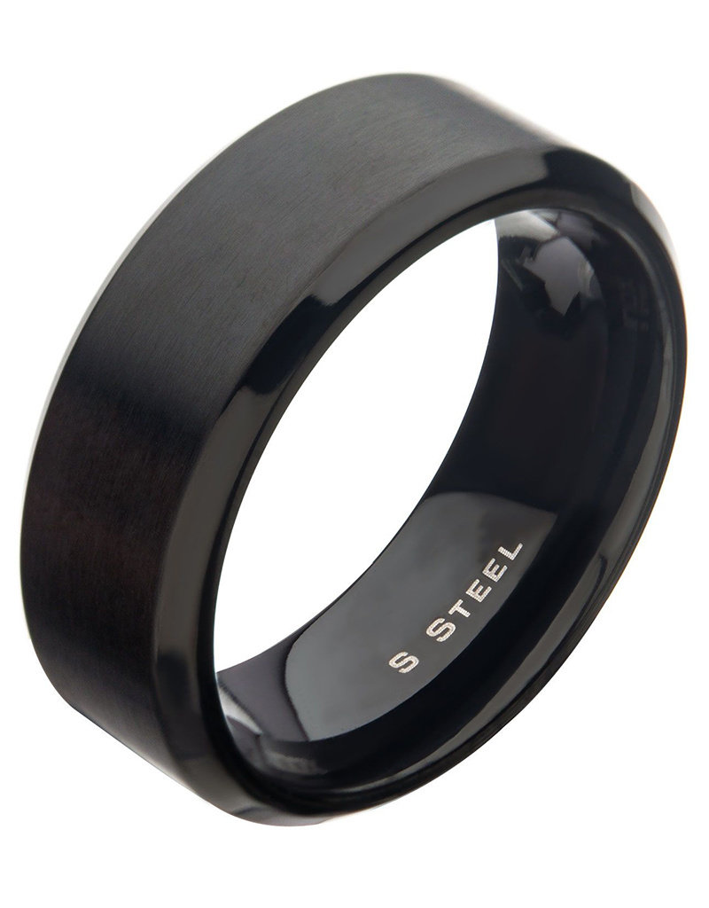 Men's 8mm Matte Black Stainless Steel Beveled Band Ring