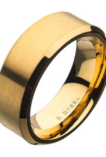 Men's 8mm Brushed Gold Stainless Steel Beveled Band Ring