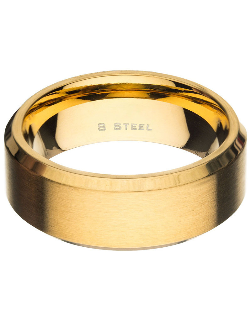 Men's 8mm Brushed Gold Stainless Steel Beveled Band Ring