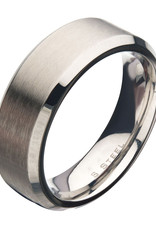 Men's 8mm Brushed Stainless Steel Beveled Band Ring