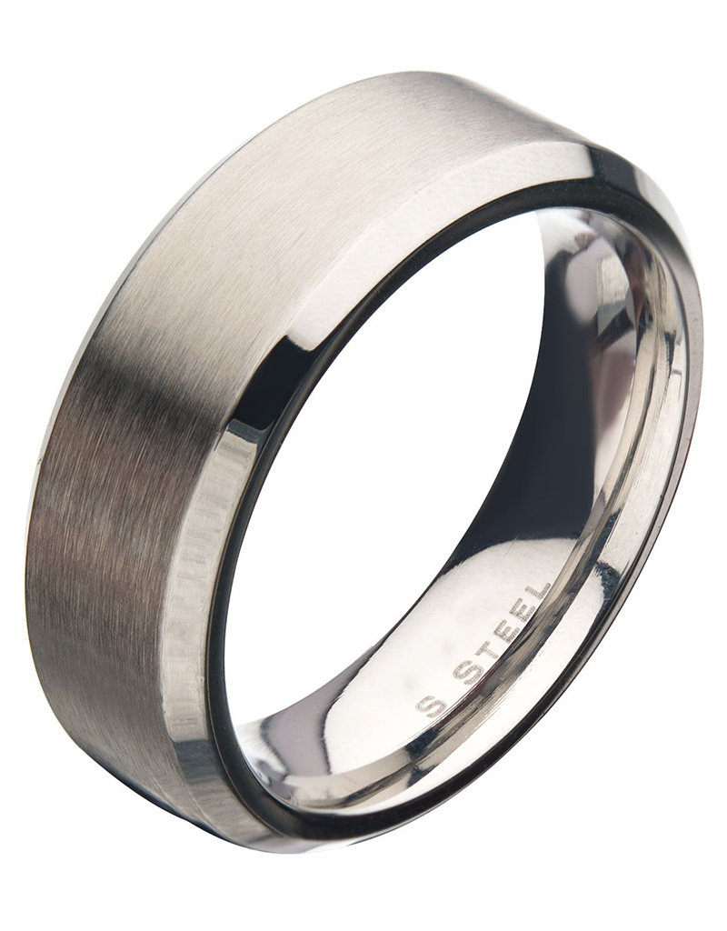Men's 8mm Brushed Stainless Steel Beveled Band Ring