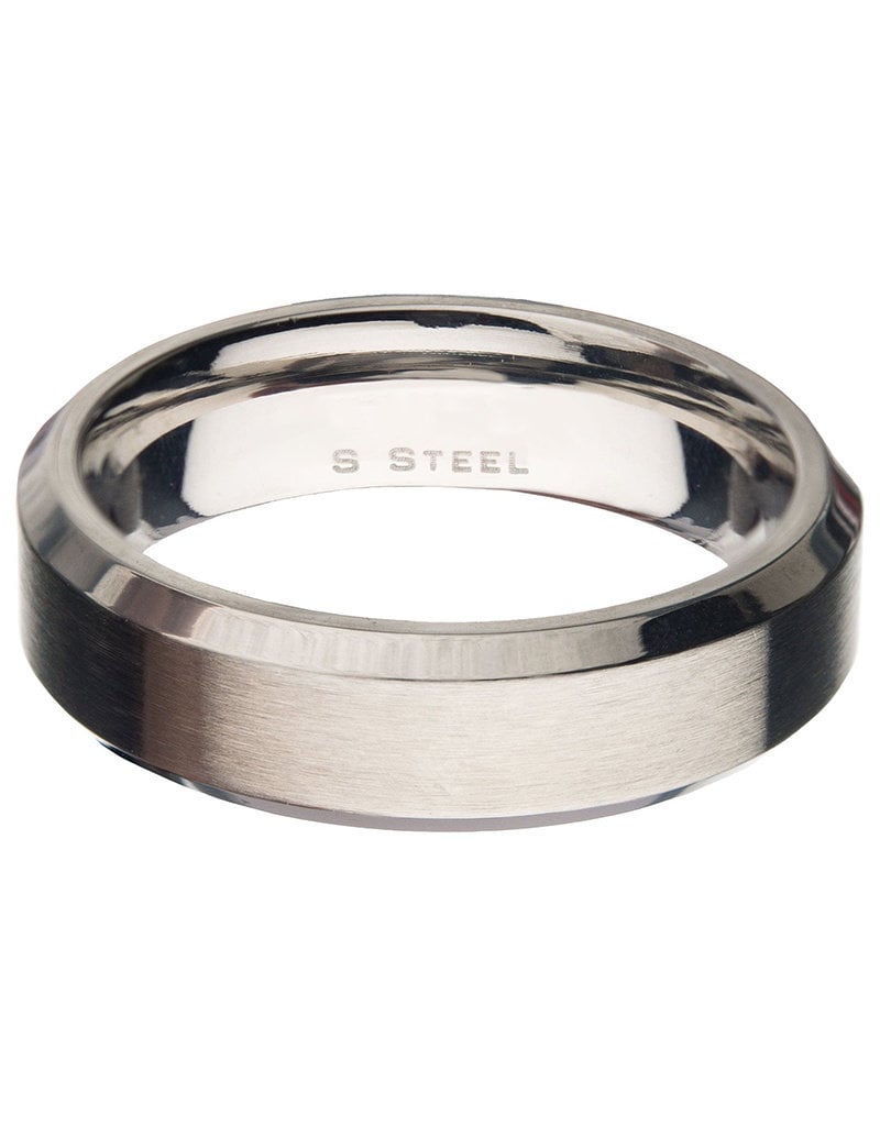 Men's 8mm Brushed Stainless Steel Beveled Band Ring