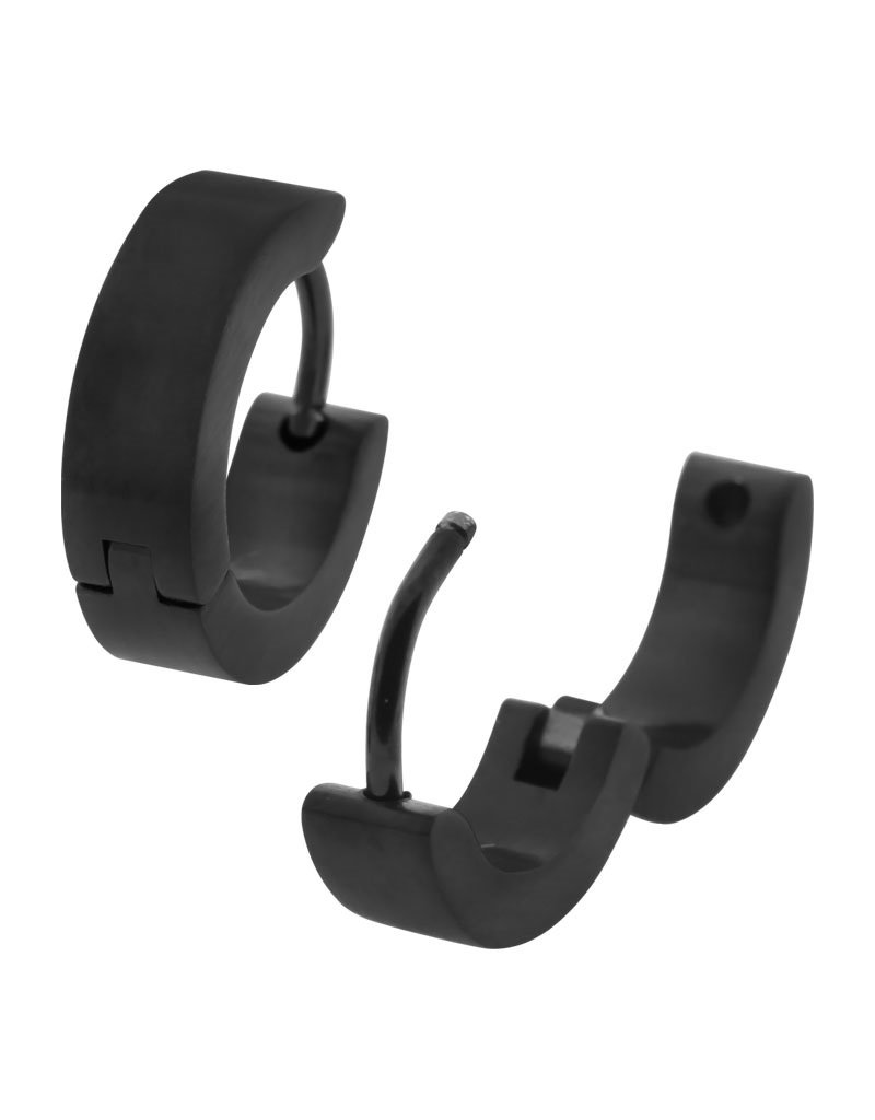 Stainless Steel 4mm Wide Black Huggie Earrings 13mm