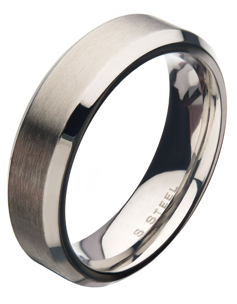 Men's 6mm Brushed Stainless Steel Beveled Band Ring