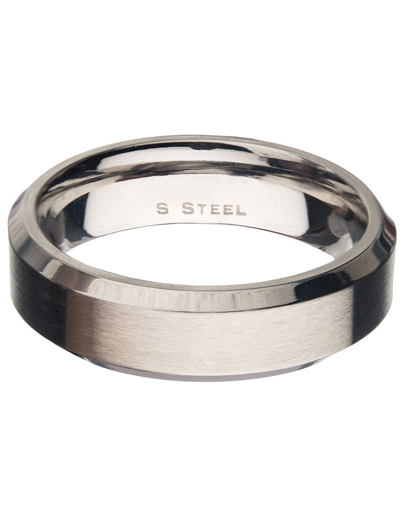 Men's 6mm Brushed Stainless Steel Beveled Band Ring