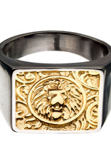 Men's Gold Stainless Steel Lion Signet Ring