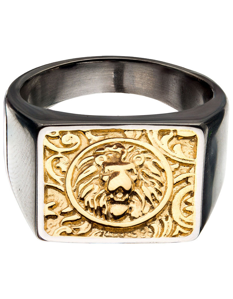 Men's Gold Stainless Steel Lion Signet Ring