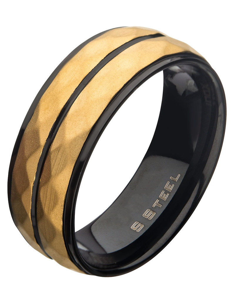 Men's Hammered Black & Gold Stainless Steel Band Ring