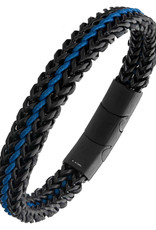 Men's Black Stainless Steel Foxtail Link and Blue Wax Cord Bracelet 8.25"