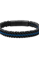 Men's Black Stainless Steel Foxtail Link and Blue Wax Cord Bracelet 8.25"