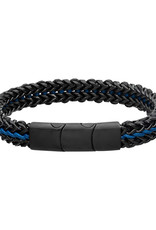 Men's Black Stainless Steel Foxtail Link and Blue Wax Cord Bracelet 8.25"
