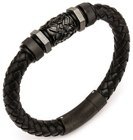Braided Black Leather Bracelet 8.5"