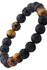 Men's 8mm Black Lava and Tiger Eye Bead Stretch Bracelet