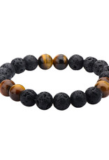 Men's 8mm Black Lava and Tiger Eye Bead Stretch Bracelet