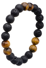 Men's 8mm Black Lava and Tiger Eye Bead Stretch Bracelet