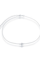Sterling Silver Diamond Cut Sideways Cross Choker Necklace 12"+3"