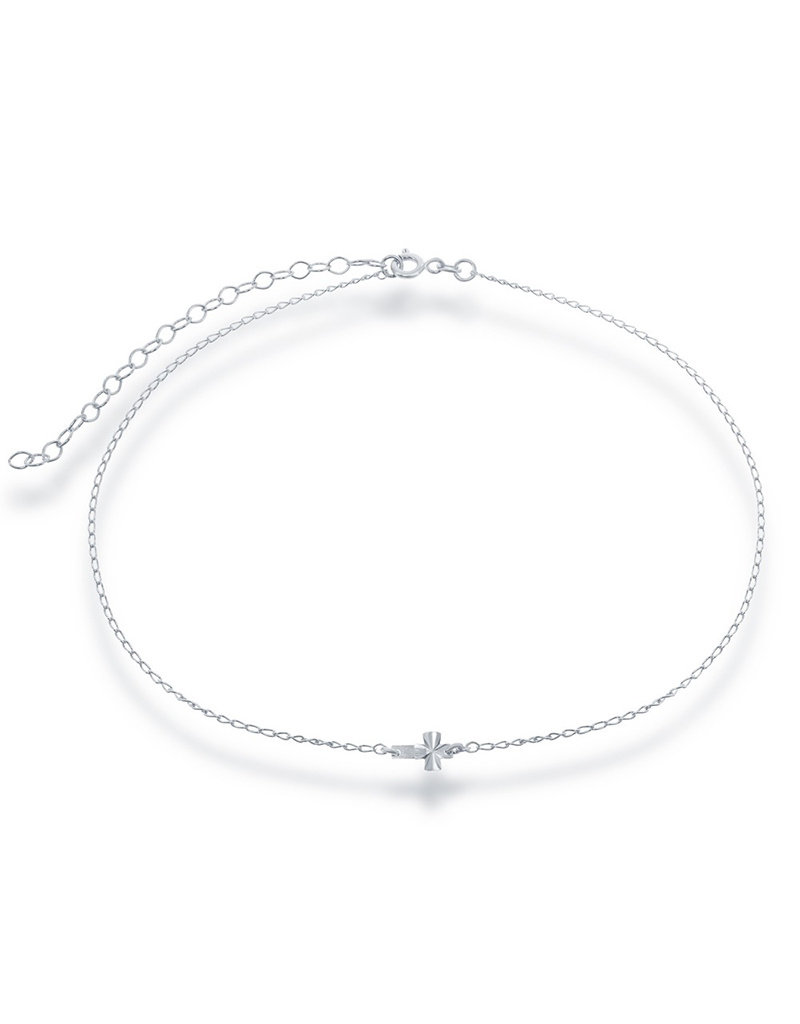 Sterling Silver Diamond Cut Sideways Cross Choker Necklace 12"+3"
