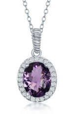Sterling Silver Oval Amethyst and White Topaz Necklace 16"+2" Extender
