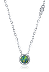 Sterling Silver 5mm Bezel Set Opal Necklace 16"+2" Extender