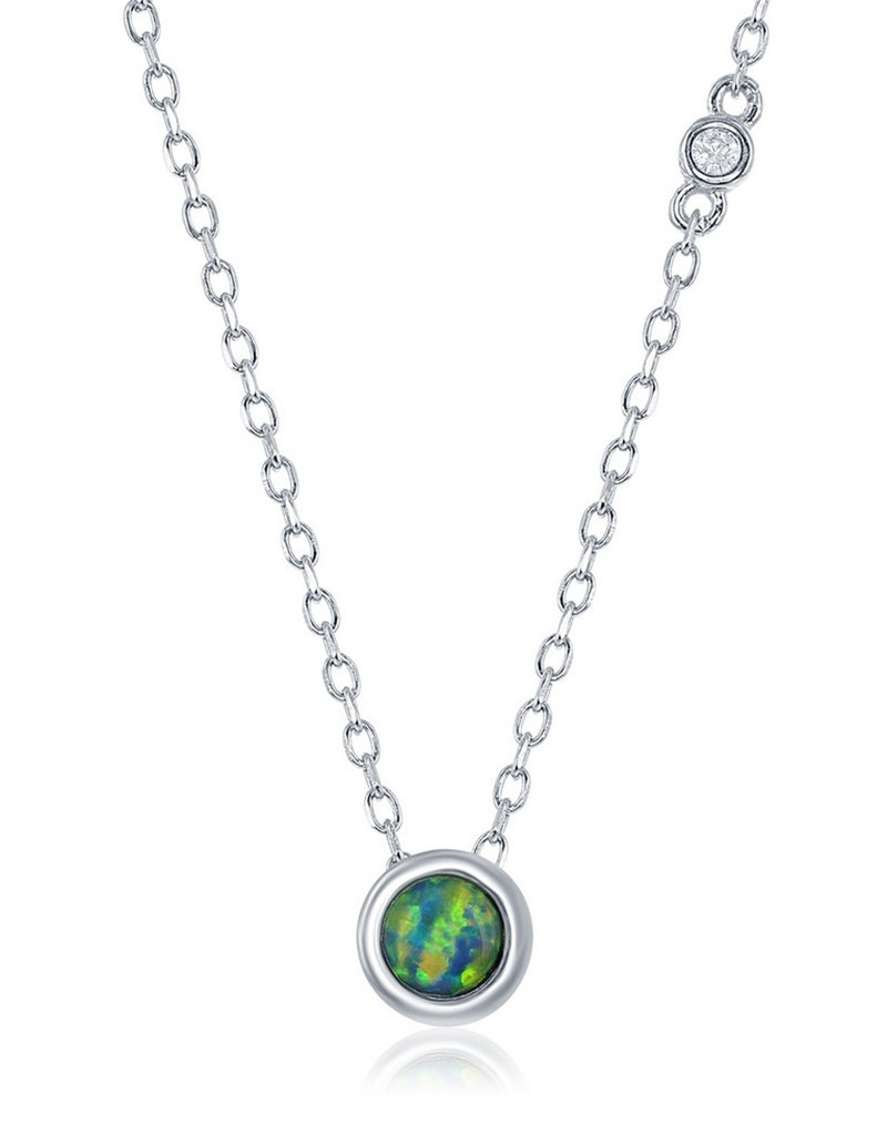 Sterling Silver 5mm Bezel Set Opal Necklace 16"+2" Extender