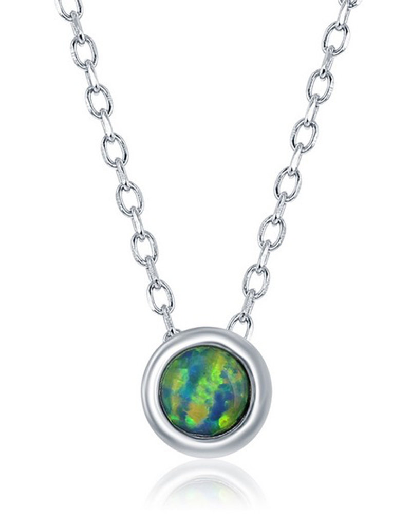 Sterling Silver 5mm Bezel Set Opal Necklace 16"+2" Extender