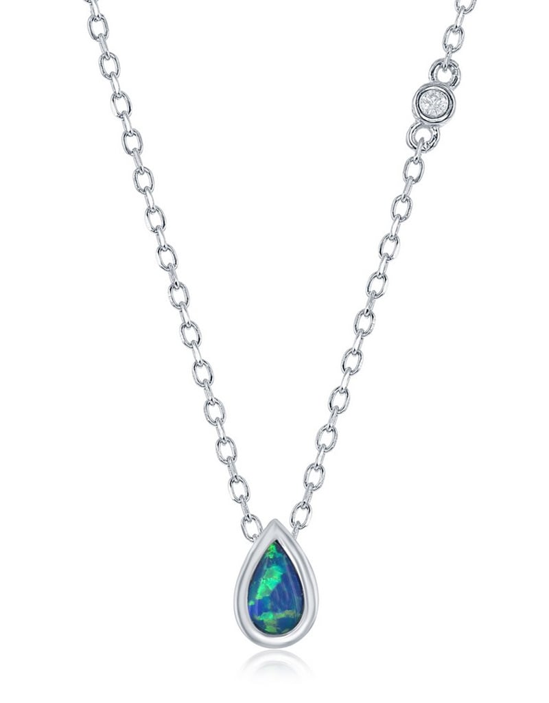 7mm Opal Teardrop Necklace 16"+2"