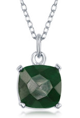 Sterling Silver Cushion Cut Emerald Necklace 16"+2" Extender