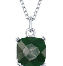 Cushion Cut Emerald Necklace 16"+2"