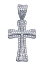 Men's Sterling Silver Double Cross CZ Hip Hop Pendant