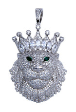 Men's Sterling Silver CZ King Lion Hip Hop Pendant