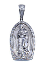Men's Sterling Silver CZ Mama Mary Hip Hop Pendant