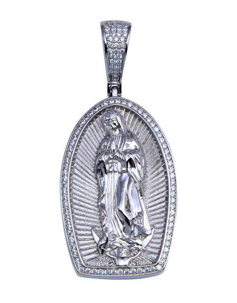 Men's Sterling Silver CZ Mama Mary Hip Hop Pendant