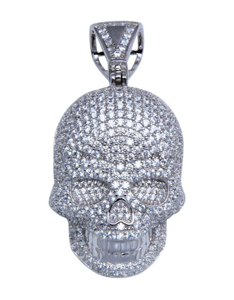 Men's Sterling Silver CZ Encrusted Skull Pendant