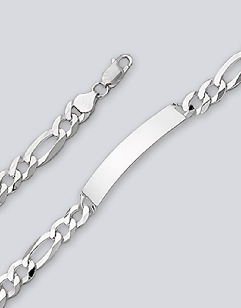 Men's Sterling Silver Super Flat Figaro 220 ID Bracelet 8"