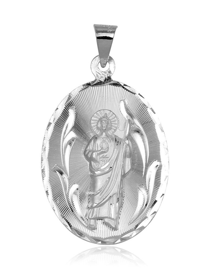 Men's Sterling Silver Oval St. Jude Medallion Pendant