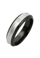 Men's Stainless Steel Black Edge Cubic Zirconia Band Ring Size 12