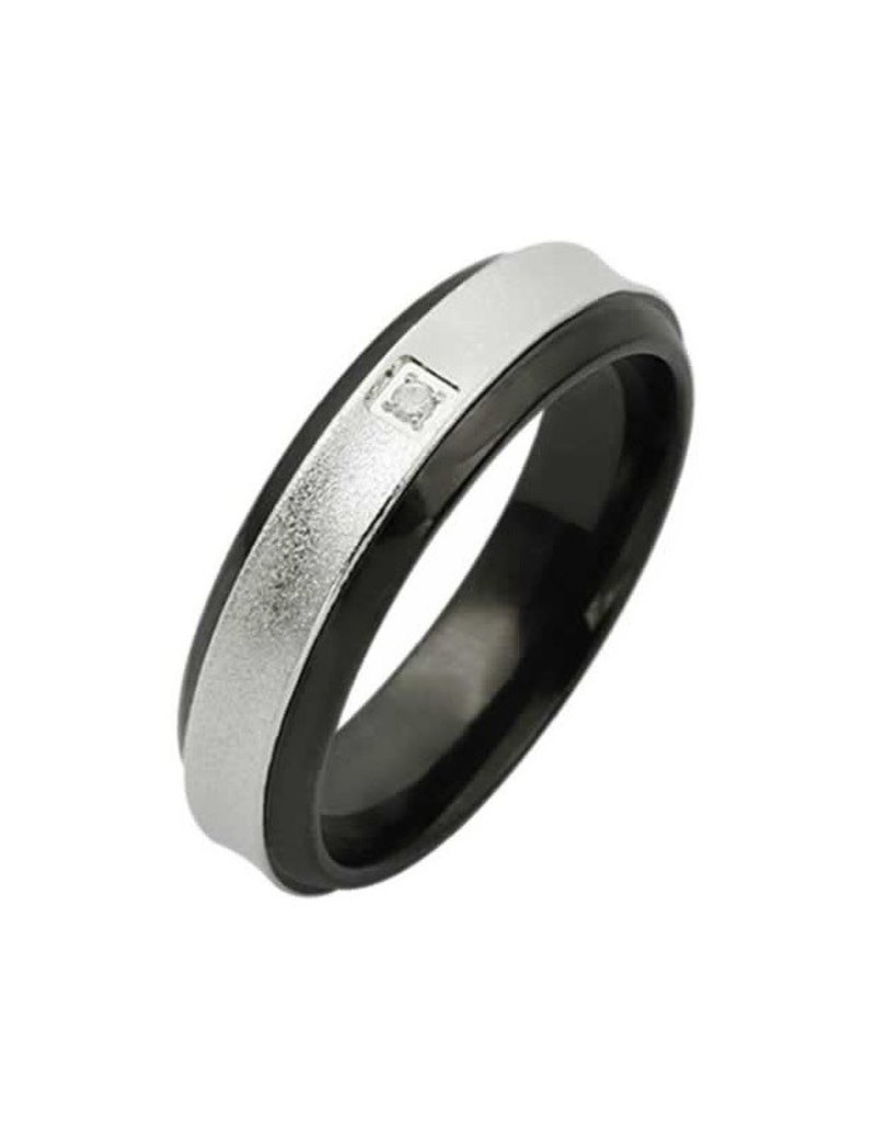 Men's Stainless Steel Black Edge Cubic Zirconia Band Ring Size 12