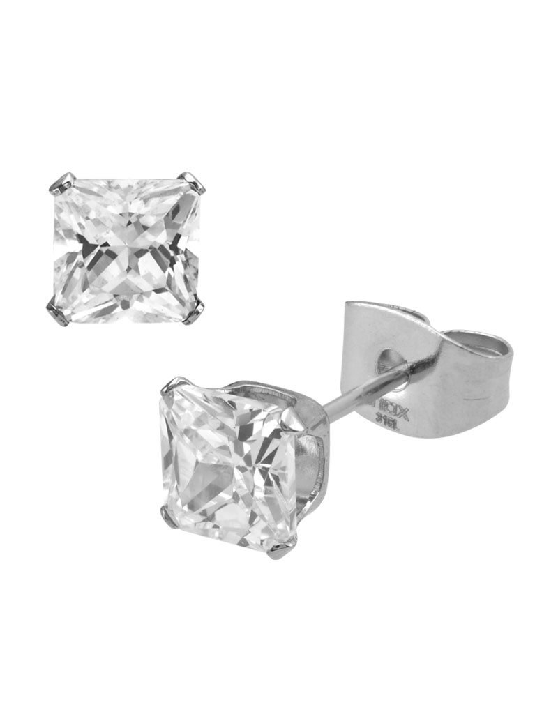 Stainless Steel Square Cubic Zirconia Stud Earrings