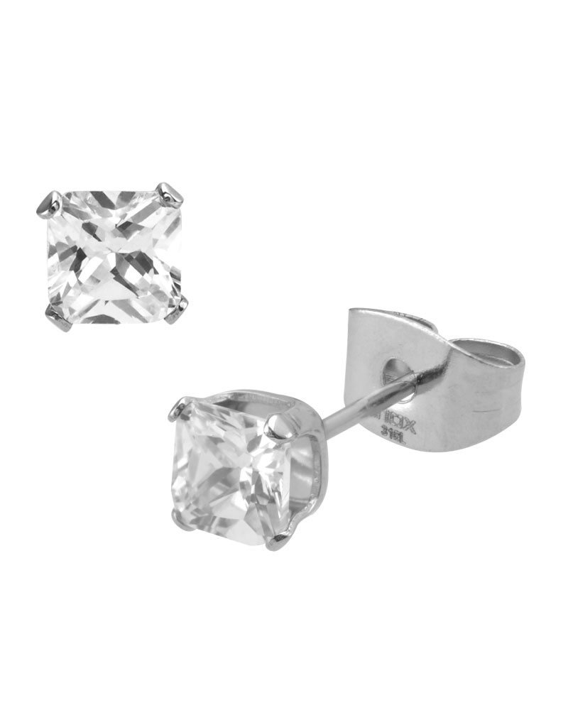 Stainless Steel Square Cubic Zirconia Stud Earrings