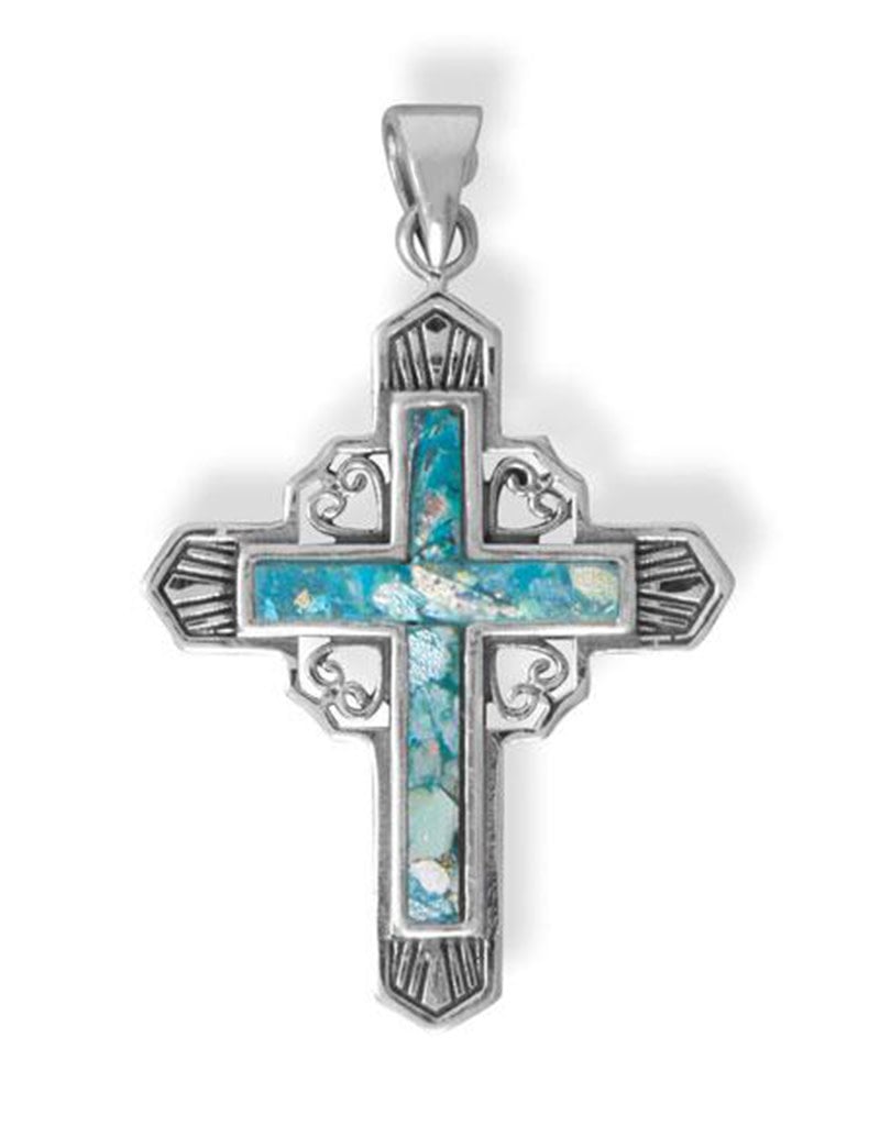 Sterling Silver Roman Glass Cross Pendant