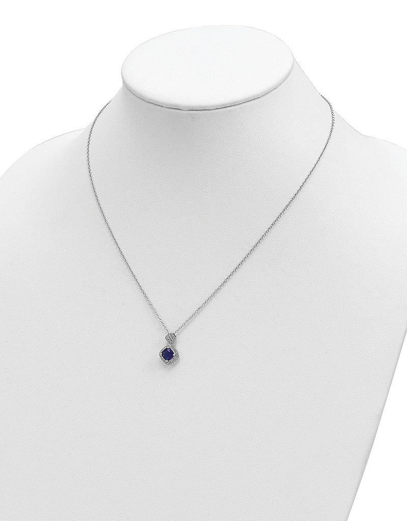 Sterling Silver Cushion Blue CZ Necklace 18"