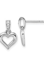 Sterling Silver Heart Dangle CZ Post Earrings